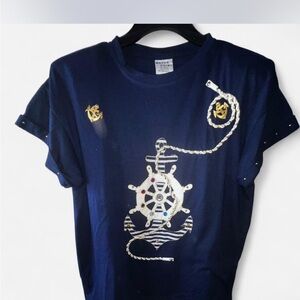 Nautical Navy T-Shirt with Anchor Design Vintage Match Point Short Sleeves